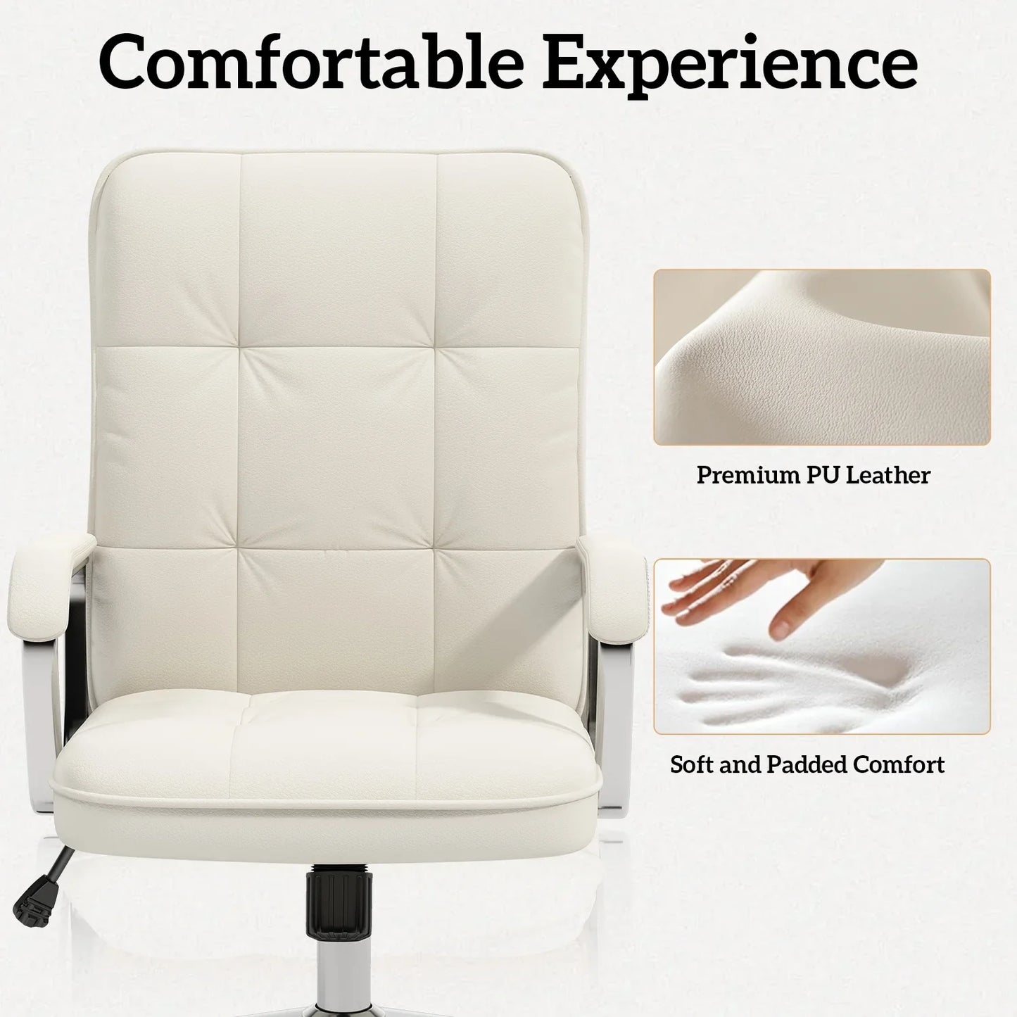Ninecer Home Office Desk Chair, Comfy Desk Chair, Executive Office Chair with Wheels, Computer Chair for Adults, White