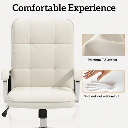 Ninecer Home Office Desk Chair, Comfy Desk Chair, Executive Office Chair with Wheels, Computer Chair for Adults, White