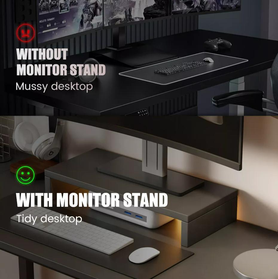 GTPLAYER Gaming Desk, L-Shaped Computer Office Desk, Movable Monitor stand