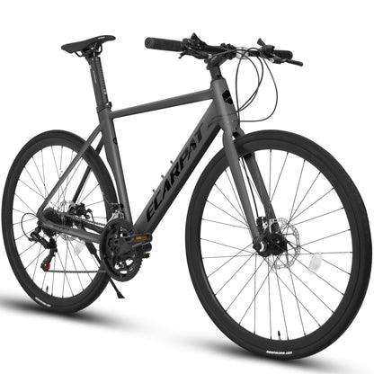 700C Road Bike for Men, Flat Bar Adult Aluminum Road Bike with Disc Brakes, Shimano 14 Speed - Gray