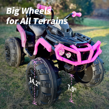 Hikiddo Kids ATV 4 Wheeler, 24V Kids Ride on Toy for Big Kid w/Bluetooth, 400W Motor - Pink