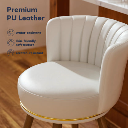 Ninecer 24" Classic Bar Stools, Modern Swivel Counter Stools, PU Leather Counter Chairs, White (Set of 2)