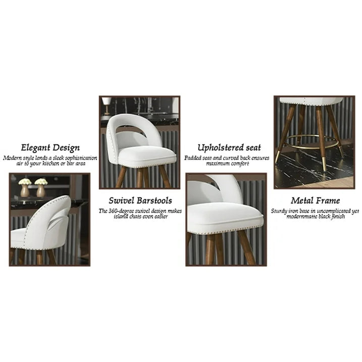 Ninecer 24" Swivel Counter Bar stools, Modern Velvet Barstools with Soft Backrest for Kitchen Dining Room, White (Set of 2)