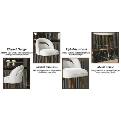Ninecer 24" Swivel Counter Bar stools, Modern Velvet Barstools with Soft Backrest for Kitchen Dining Room, White (Set of 2)