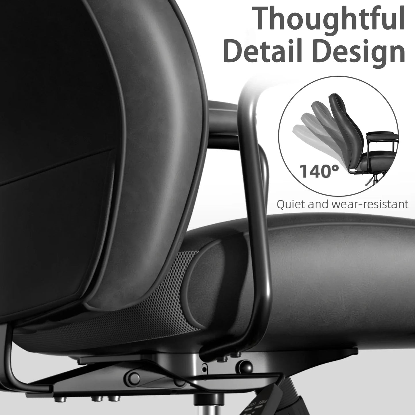 Ninecer Executive Office chair, Reclining Modern Leather Computer Chair with Lumbar Support, Swivel Desk Chair with Armrest for Home Office, Black