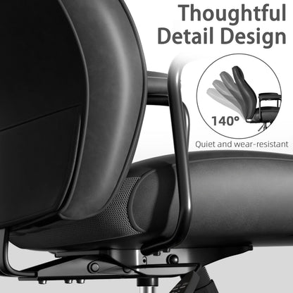 Ninecer Executive Office chair, Reclining Modern Leather Computer Chair with Lumbar Support, Swivel Desk Chair with Armrest for Home Office, Black