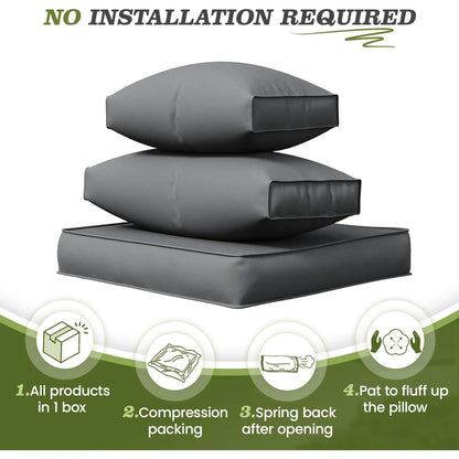 Poteban Outdoor Cushions for Patio Furniture Replacement, Waterproof Patio Furniture Cushions, Deep Seat Patio Cushions, Patio Seat Cushions for Outdoor Sectional (Grey)