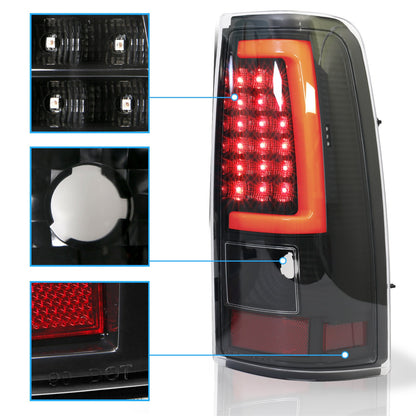 LED Tail Light Assembly Compatible with 2003-2006 Chevy Silverado 1500/2500/3500 and 1999-2002 GMC Sierra 1500/2500/3500 Black Housing and Smoke Lens (Fit Fleetside Models Only)