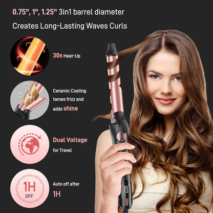 RACCOMB 0.75" 1" 1.25" Rotating Curling Iron, Professional Ceramic Automatic Curling Iron for Hair, 300 to 450, 100-240V, for Waves, Beach Curls