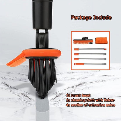 Grout Scrub Brush with Long Handle Grout Scrubber, V-Shape Crevice Cleaning Brush for Hard to Reach Areas, 180 Rotation Cleaner, Baseboards and Corners