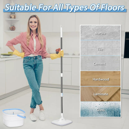CANDEY Spin Mop and Bucket System with 3 Replacement Heads, Self Separation Dirty Clean and Wringer Set for Floors Cleaning