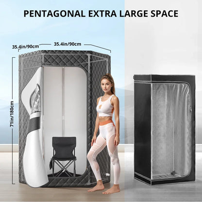 Portable Sauna Tent for Home, Novashion Personal Steam Sauna Box, with 3L&1200W Steamer, 15 Levels Heating, 60 Minutes Timer, Chair, Remote Control, Grey
