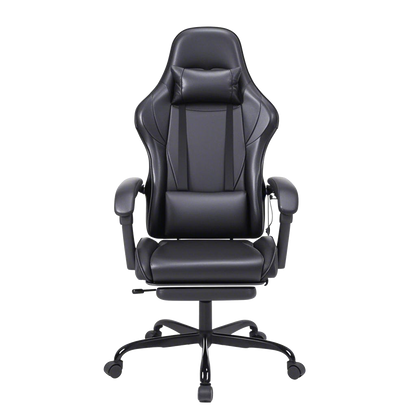 Black Gaming Chair with Footrest and Massage Ergonomic Video Gamer Chair for Adults Leather Gaming Chair High Back Swivel Reclining Computer Chair for Home Office