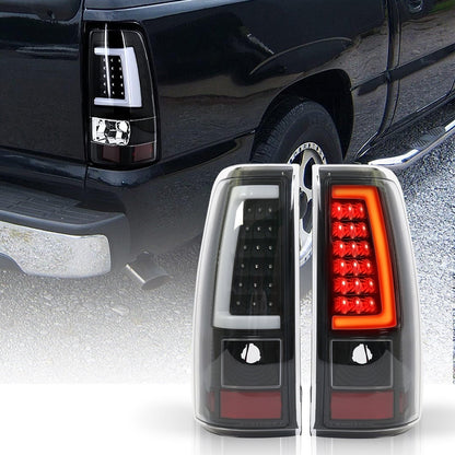 LED Tail Light Assembly Compatible with 2003-2006 Chevy Silverado 1500/2500/3500 and 1999-2002 GMC Sierra 1500/2500/3500 Black Housing and Smoke Lens (Fit Fleetside Models Only)