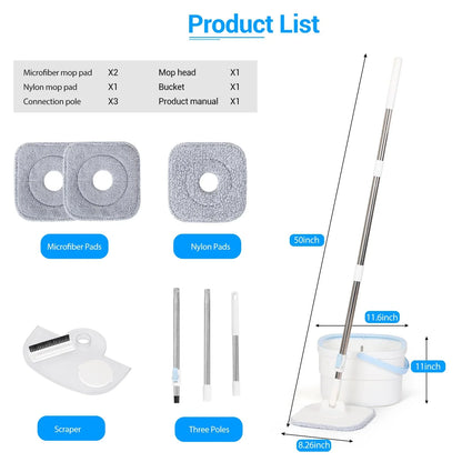 CANDEY Spin Mop and Bucket System with 3 Replacement Heads, Self Separation Dirty Clean and Wringer Set for Floors Cleaning