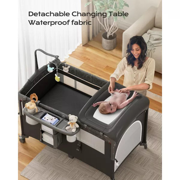 BabyBond All in 1 Baby Playard, Bassinet Bedside Crib, Pack and Play with Sheet, Diaper Changing Table, Portable Large Playard