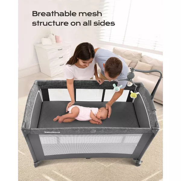 BabyBond All in 1 Baby Playard, Bassinet Bedside Crib, Pack and Play with Sheet, Diaper Changing Table, Portable Large Playard