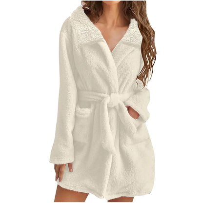 Kaemgyyd Womens Plush Robes Soft Cozy Long Sleeve Bathrobe Winter Warm Fleece Fuzzy Loungewear with Pockets
