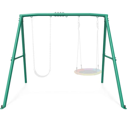 KloKick Heavy Duty A Frame Swing Stand, 440lbs Capacity, Metal Swing Frame with 5 Hanging Hooks, for Kids and Adults, Outdoor Fun(Green)