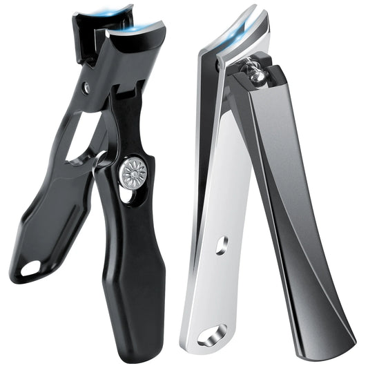 NiHome Heavy Duty Nail Clippers for Thick Hard Nails Set of 2, Wide Opening& Slanted Curved Blade Precision Ingrown Toenail Clippers, Extended Anti-Slip Handles and Ultra Sharp Stainless-Steel Blades