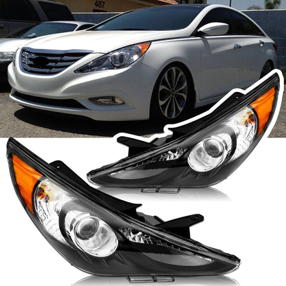 Pair Headlights Assembly For 2011-2014 Hyundai Sonata Black Projector Headlamps