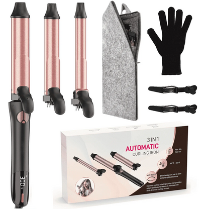 RACCOMB 0.75" 1" 1.25" Rotating Curling Iron, Professional Ceramic Automatic Curling Iron for Hair, 300 to 450, 100-240V, for Waves, Beach Curls