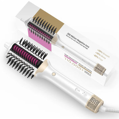 RACCOMB Powerful Hair Dryer Brush, High-Speed Blow Dryer Brush, Hot Air Brush Styler, Hair Streightener, Ionic Heated Round Brush Volumizer, White Gold