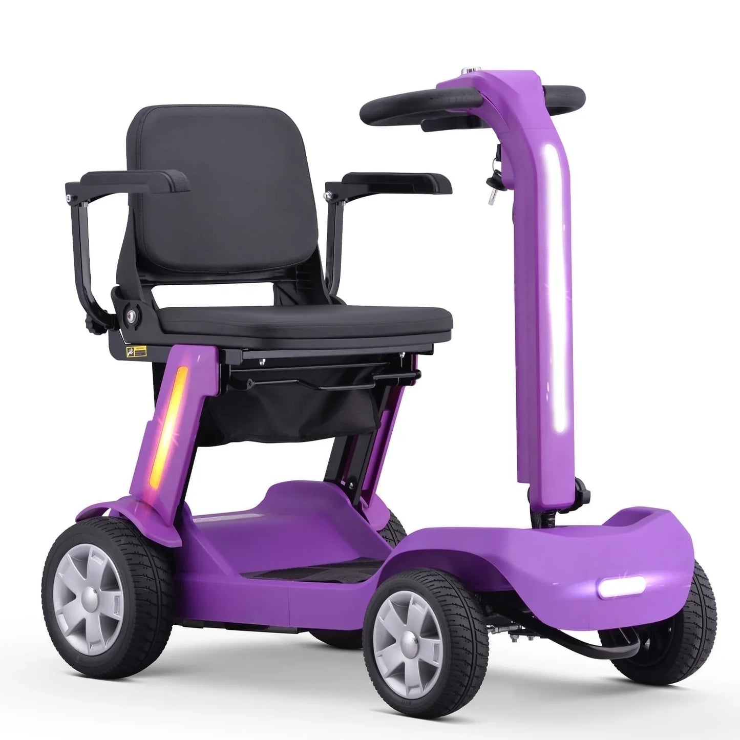 SUNDERWELL 4 Wheels Mobility Scooter for Adults  Senior, Foldable Lightweight Powered Device for Travel, with LED Strip Light, Storage Bag, Charger Included, No Assemble Required (Purple)