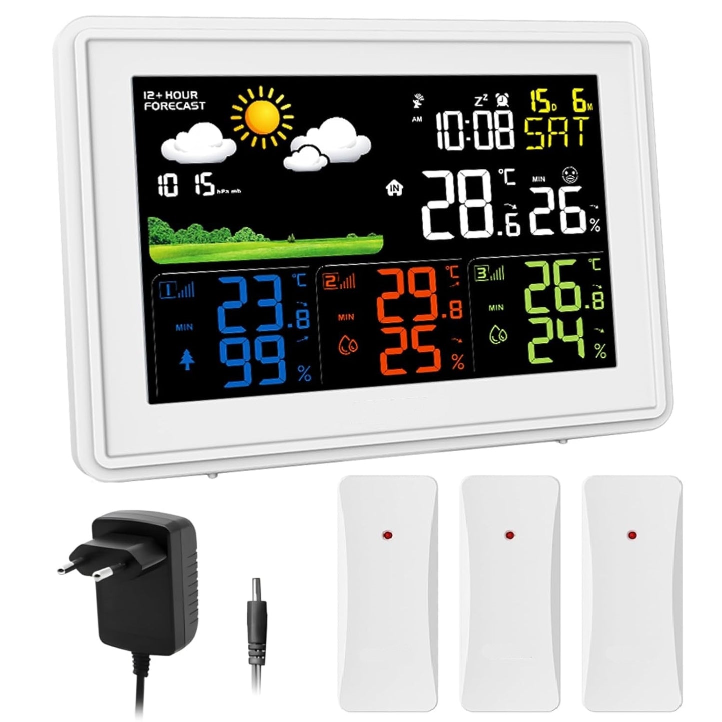 Wireless Color Display Weather Station with Moon Phase, Barometric Pressure, Temperature and Humidity Sensors for Indoors and Outdoors
