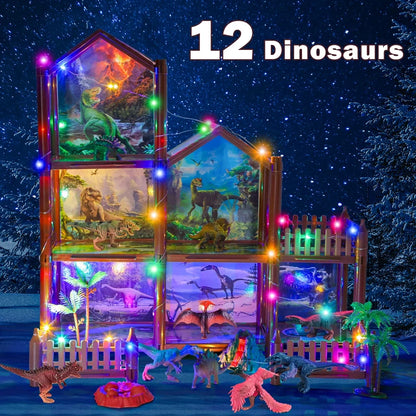 JoyStone Dinosaur 6 Rooms House for Boys with 12 Dinosaurs, DIY Dinosaur Figure Mountain Playset Pretend Play House Accessories for Kids Ages 6-12, Christmas and Birthday Gift