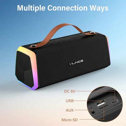 VILINICE Bluetooth Speaker, IPX6 Waterproof Portable Wireless Speaker Outdoor with Handle, RGB Lights, Dual Drivers for Deep Bass  Stereo Sound