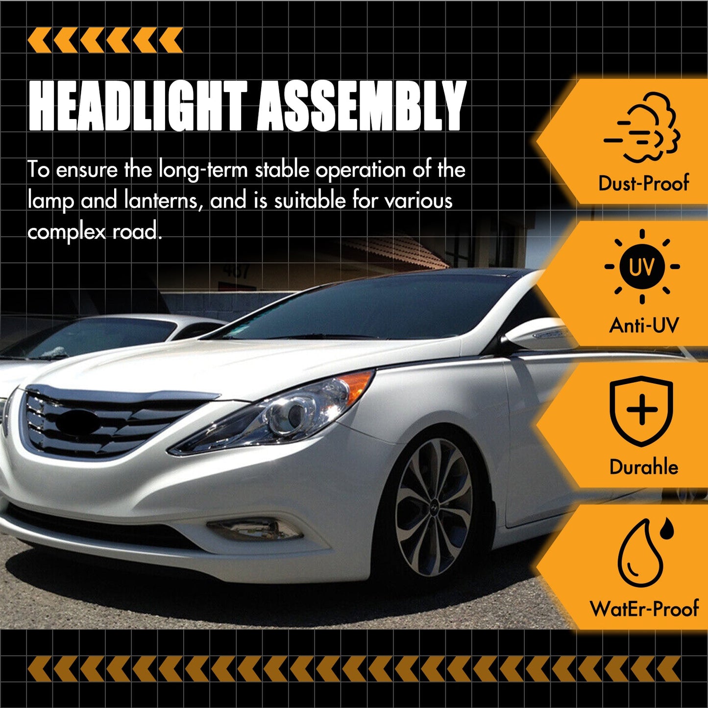 Pair Headlights Assembly For 2011-2014 Hyundai Sonata Black Projector Headlamps