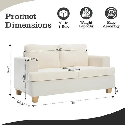YOUDENOVA 89 Inch Sofa Couch, Modern 2-Seater Sofa for Living Room, Modern Sleeper Couches Deep Seat Sofa Lounge for Apartment, Beige Chenille