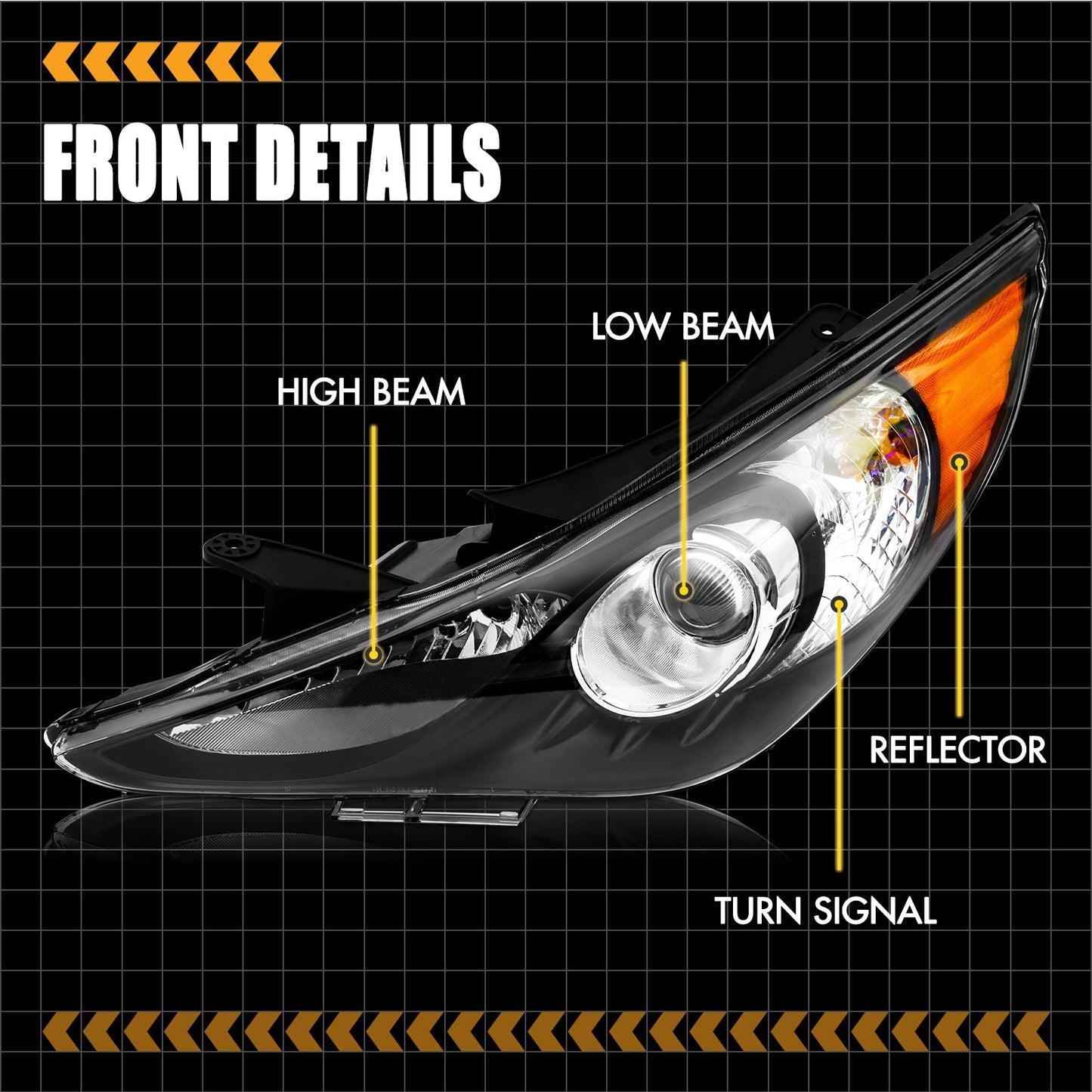 Pair Headlights Assembly For 2011-2014 Hyundai Sonata Black Projector Headlamps