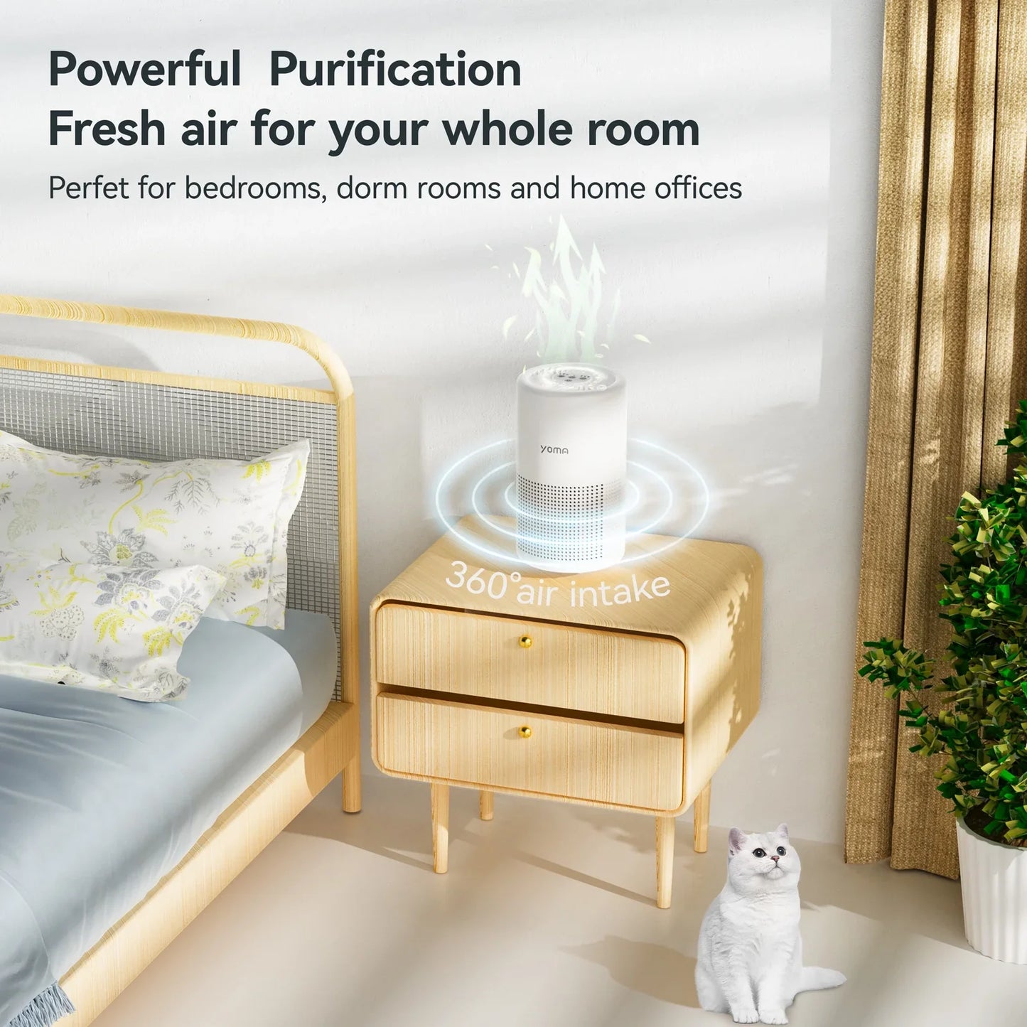YOMA Air Purifiers for Bedroom True HEPA Air Filter, Quiet Air Cleaner With Night Light,Portable Small Air Purifier for Home, Office, Living Room