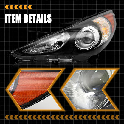 Pair Headlights Assembly For 2011-2014 Hyundai Sonata Black Projector Headlamps