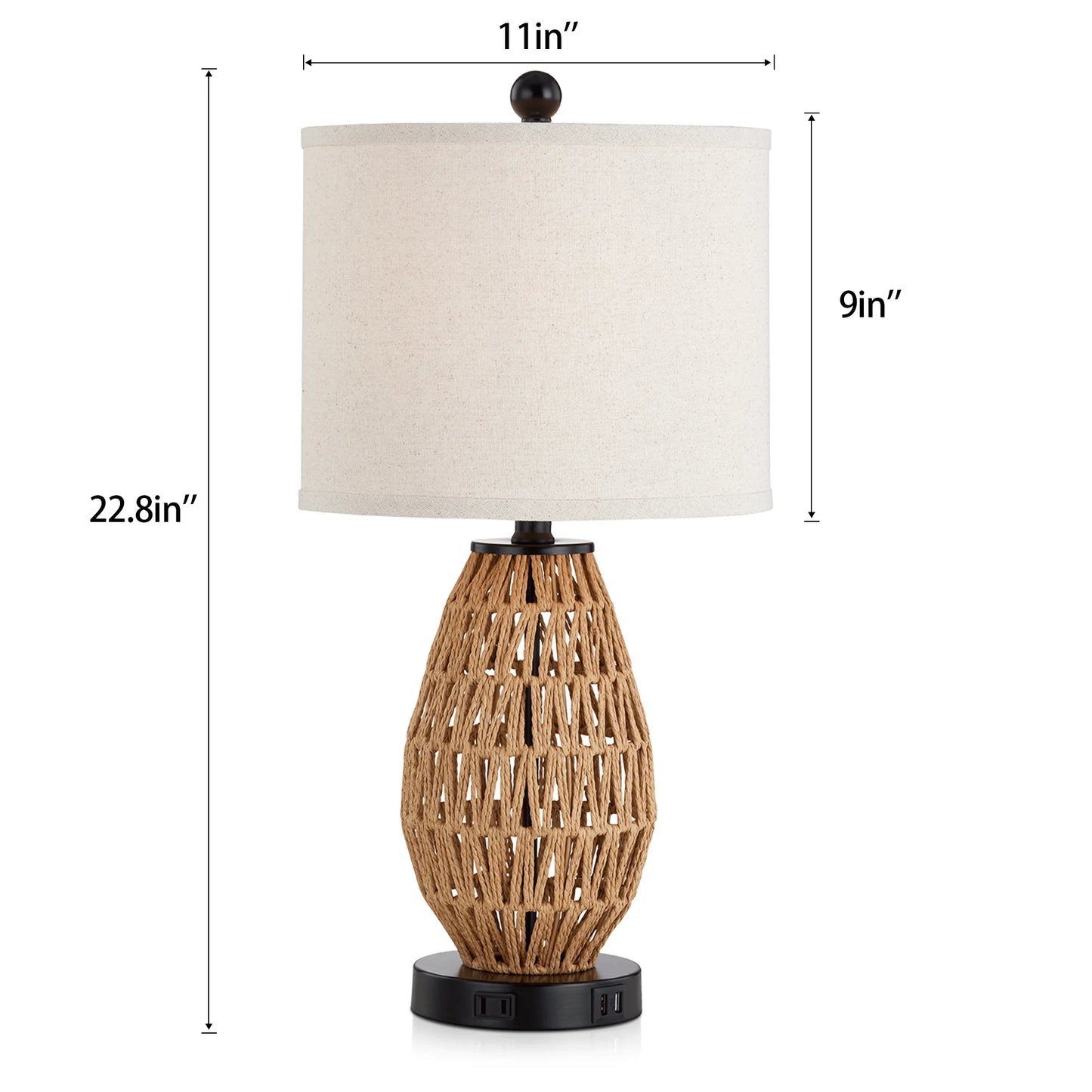 Cinkeda Rattan Touch Table Lamps with USB Ports AC Outlet Modern 3 Way Dimmable Bedside Nightstand Lamp Set of 2 for Living Room Bedroom